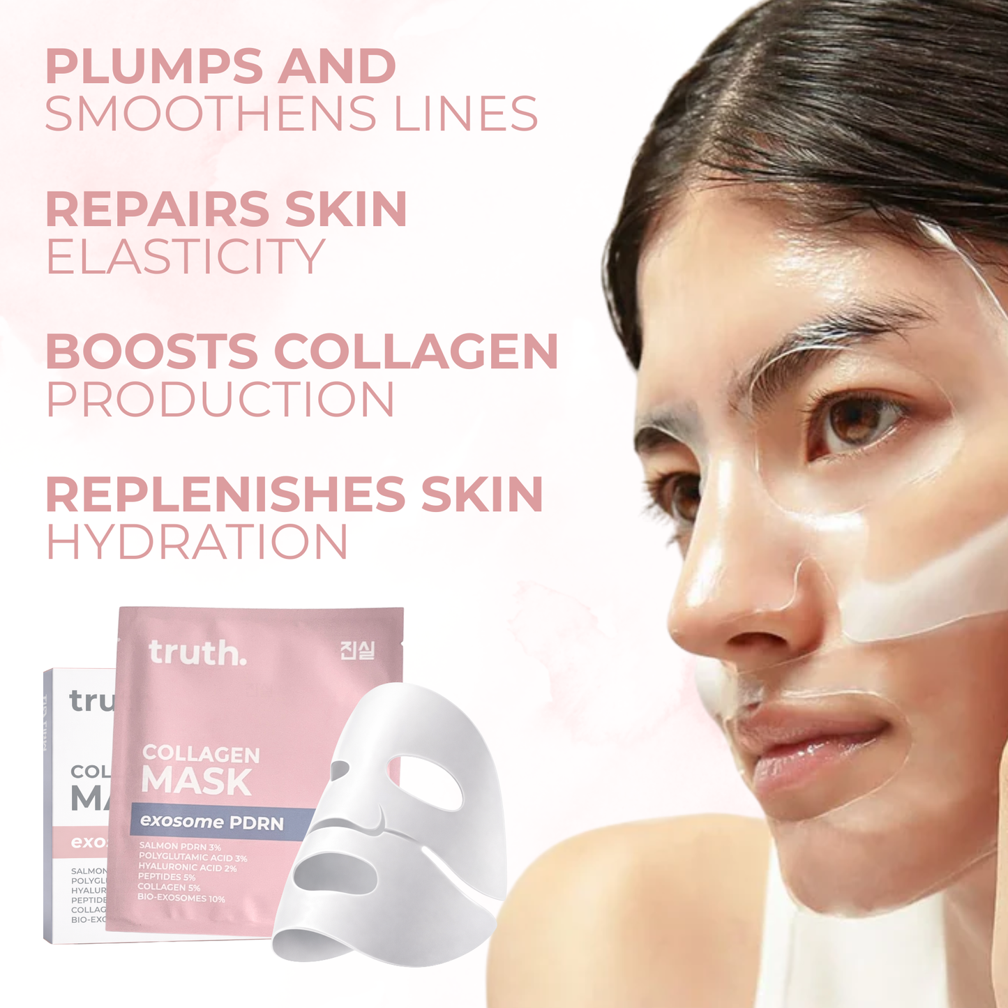 Collagen Mask with PDRN and Exosomes. 3ct.  3% Salmon PDRN + 10% Bio Exosomes + 5% Collagen